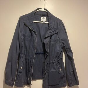Old Navy Blue Gray Utility Jacket with Collared Neckline and Elasticized Waist